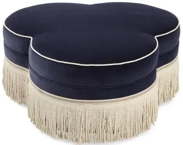 Portsmouth Fringe Upholstered Ottoman - Navy Velvet - Blue