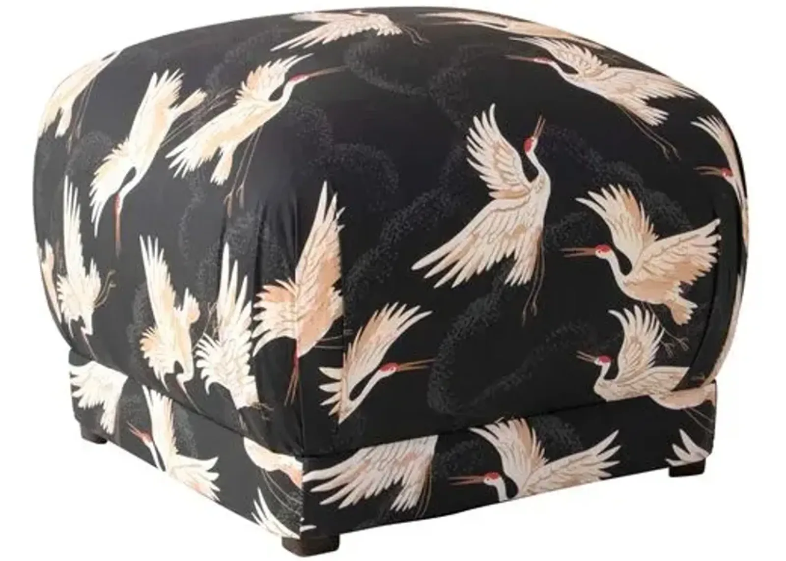 Benton Ottoman - Black Cranes - Cloth & Company - Handcrafted