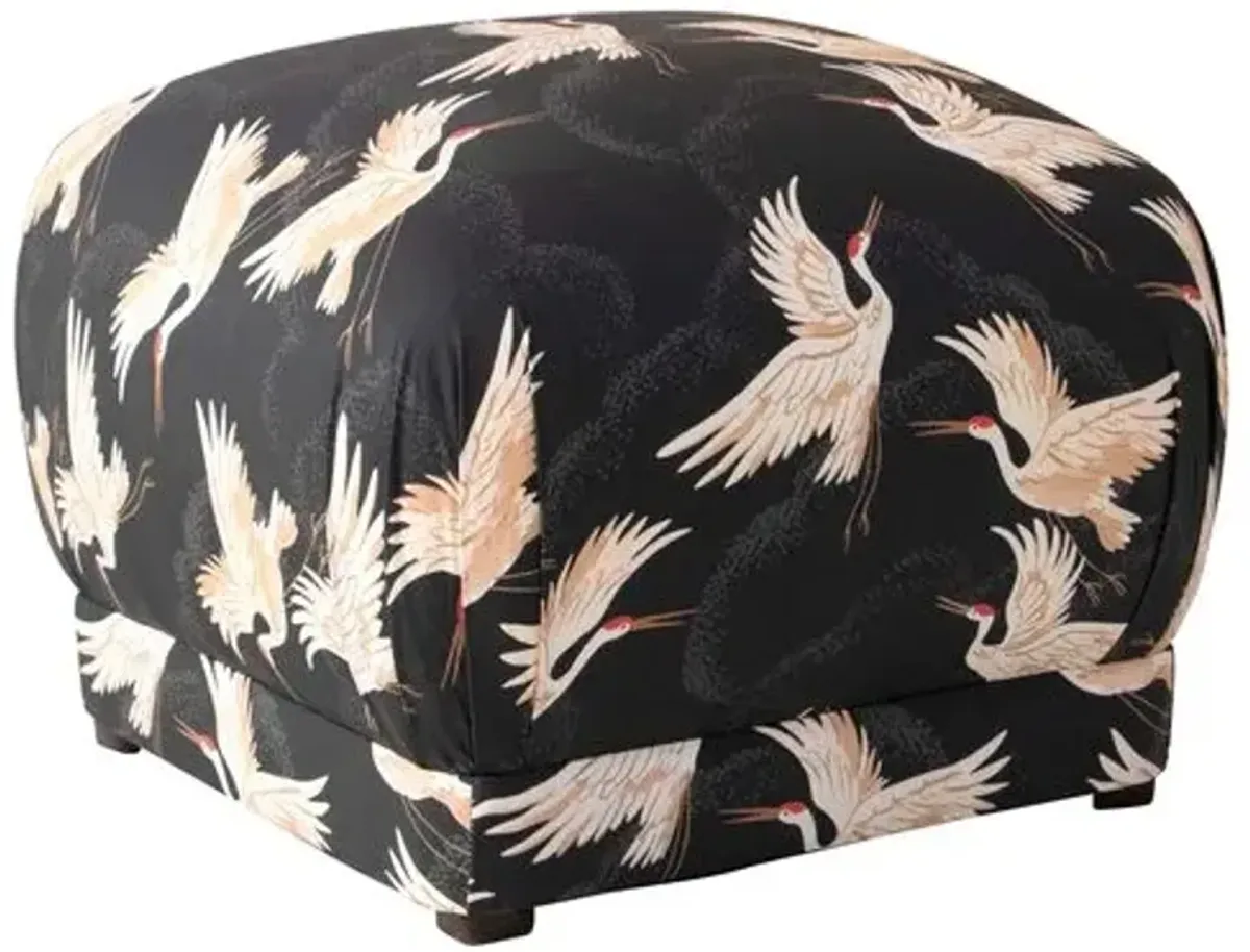 Benton Ottoman - Black Cranes - Cloth & Company - Handcrafted