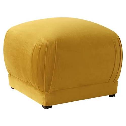 Benton Velvet Ottoman - Citronella - Cloth & Company - Handcrafted - Yellow