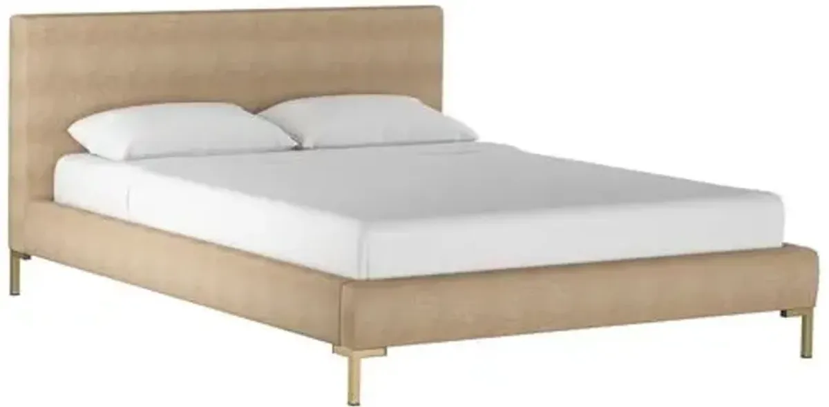 Smith Platform Bed - Sand Linen - Cloth & Company - Handcrafted - Beige - Mattress Required, Upholstered