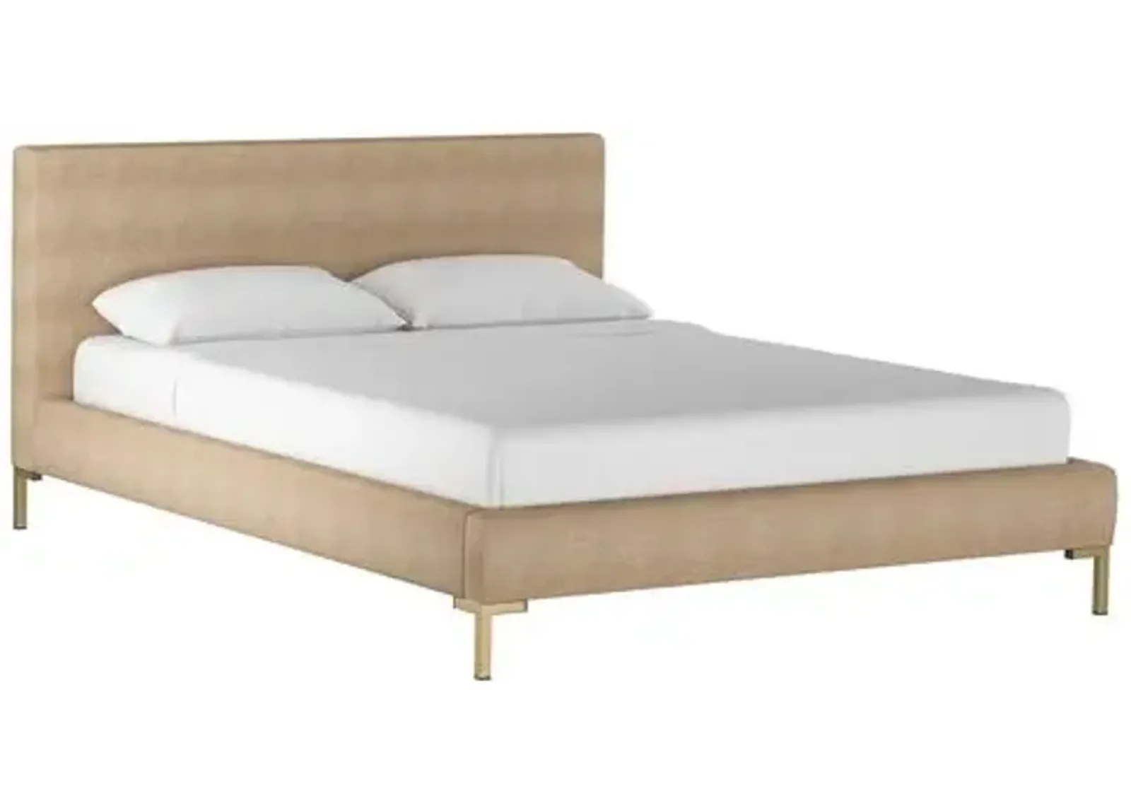 Smith Platform Bed - Sand Linen - Cloth & Company - Handcrafted - Beige - Mattress Required, Upholstered