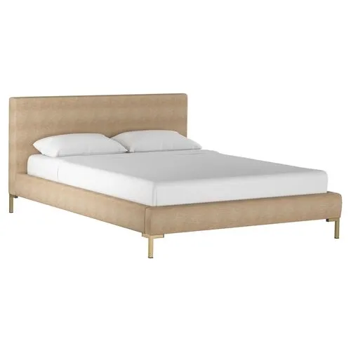 Smith Platform Bed - Sand Linen - Cloth & Company - Handcrafted - Beige - Mattress Required, Upholstered
