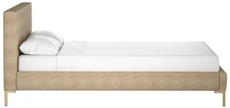 Smith Platform Bed - Sand Linen - Cloth & Company - Handcrafted - Beige - Mattress Required, Upholstered