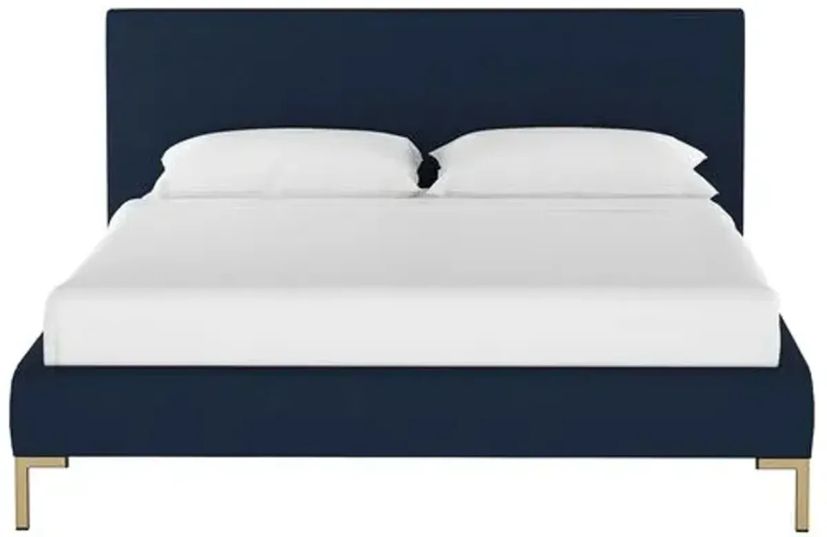 Smith Platform Bed - Navy - Cloth & Company - Handcrafted - Blue - Mattress Required, Upholstered