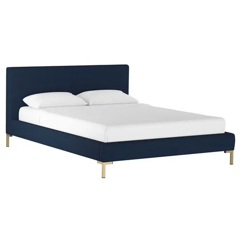 Smith Platform Bed - Navy - Cloth & Company - Handcrafted - Blue - Mattress Required, Upholstered