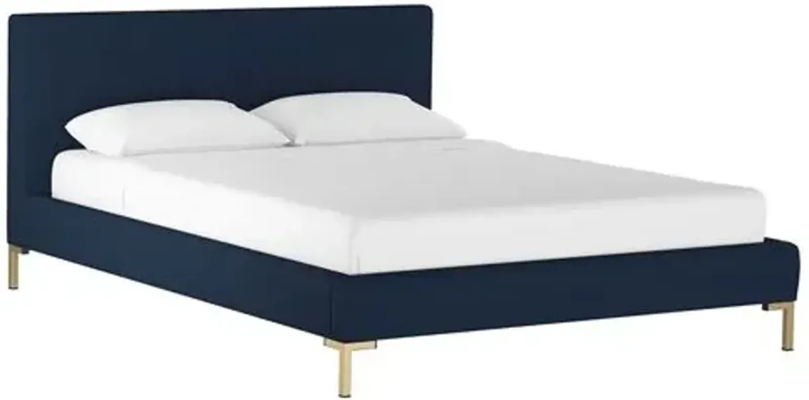 Smith Platform Bed - Navy - Cloth & Company - Handcrafted - Blue - Mattress Required, Upholstered