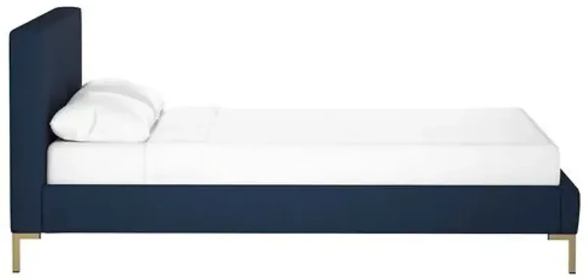 Smith Platform Bed - Navy - Cloth & Company - Handcrafted - Blue - Mattress Required, Upholstered