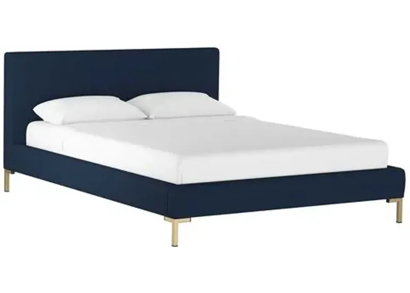 Smith Platform Bed - Navy - Cloth & Company - Handcrafted - Blue - Mattress Required, Upholstered