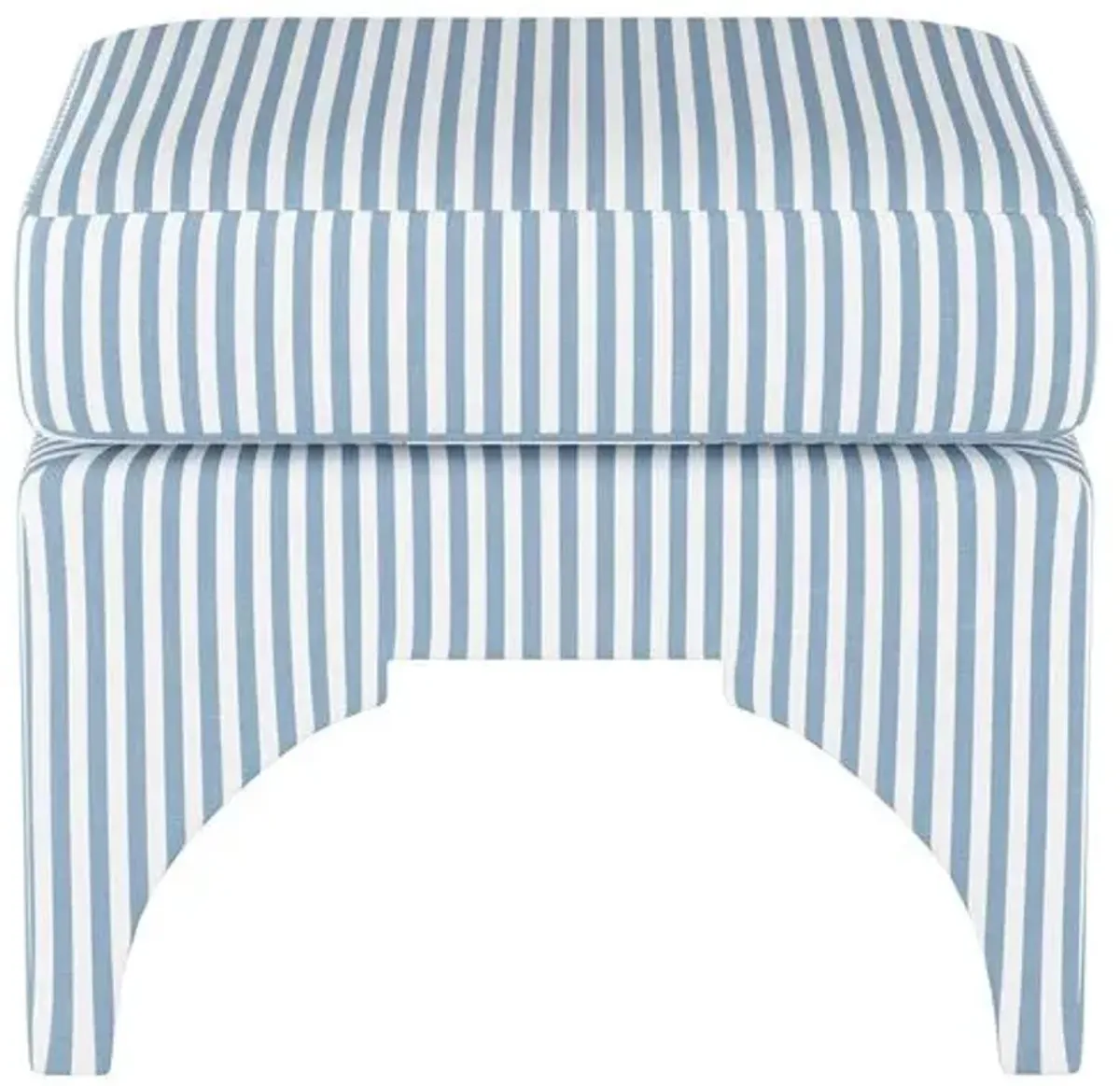 Maude Pillow-Top Ottoman - Blue Stripe Linen - Cloth & Company - Handcrafted