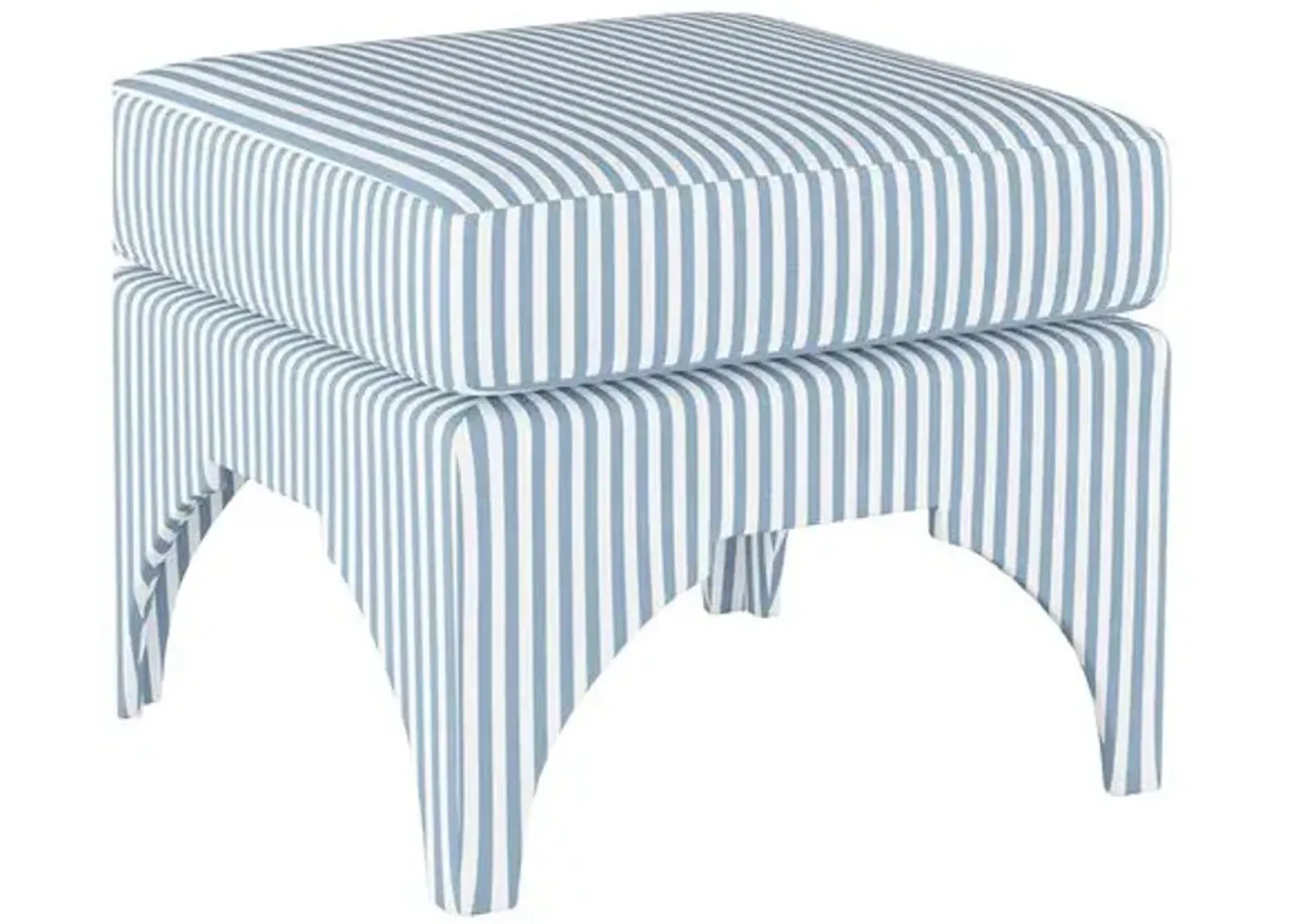 Maude Pillow-Top Ottoman - Blue Stripe Linen - Cloth & Company - Handcrafted