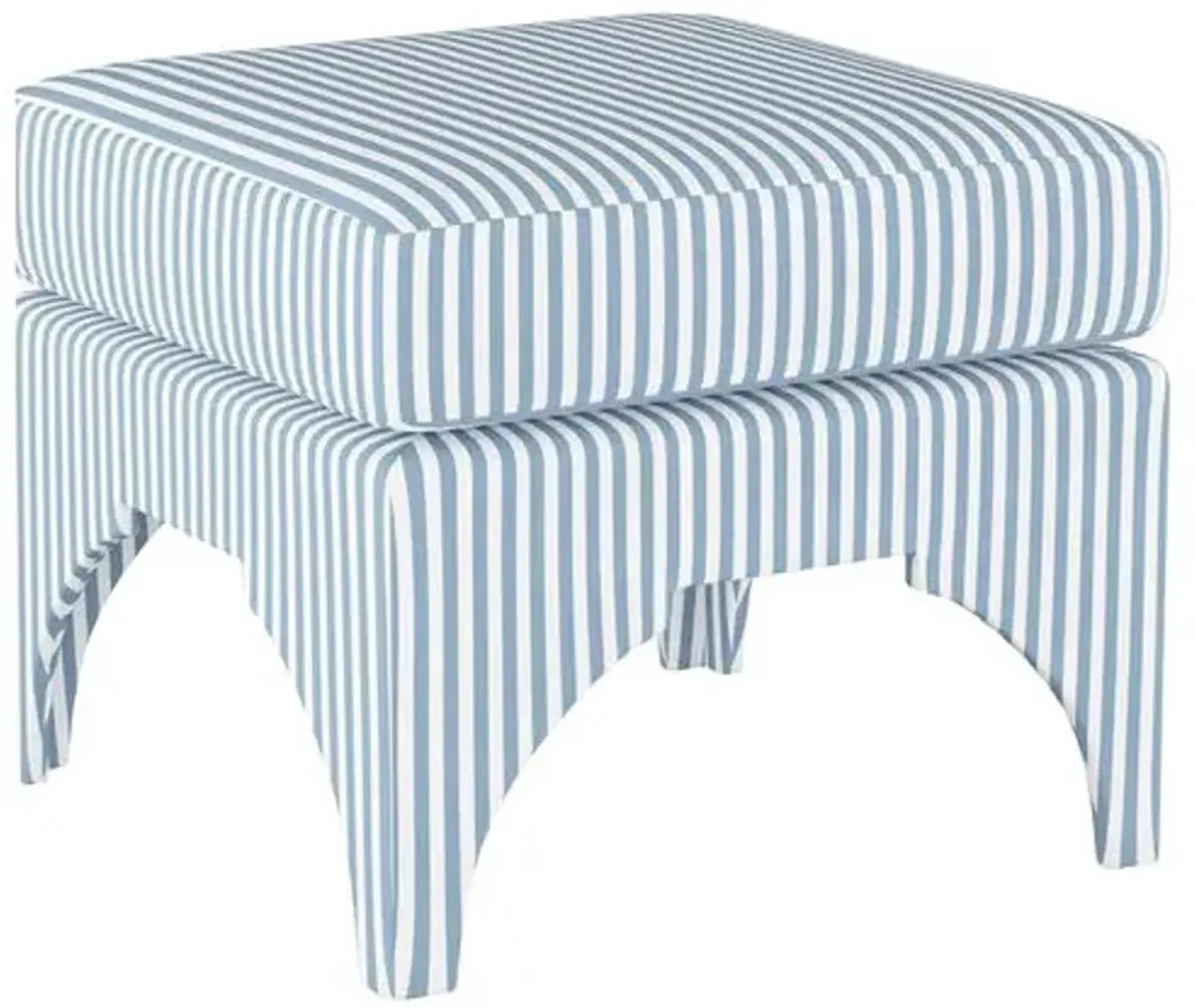 Maude Pillow-Top Ottoman - Blue Stripe Linen - Cloth & Company - Handcrafted