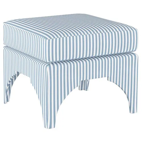 Maude Pillow-Top Ottoman - Blue Stripe Linen - Cloth & Company - Handcrafted