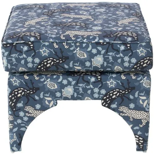 Maude Pillow-Top Ottoman - Leopard Blue Linen - Cloth & Company - Handcrafted