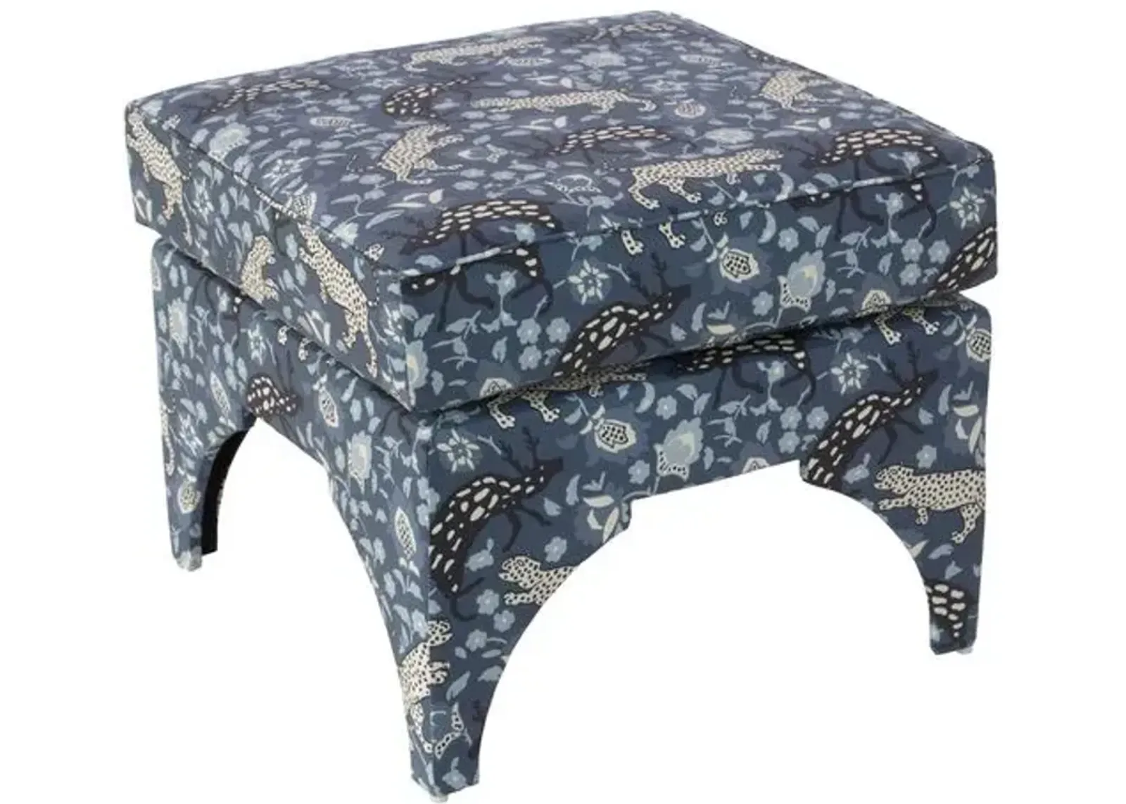 Maude Pillow-Top Ottoman - Leopard Blue Linen - Cloth & Company - Handcrafted