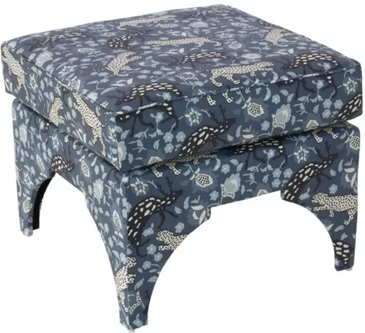 Maude Pillow-Top Ottoman - Leopard Blue Linen - Cloth & Company - Handcrafted