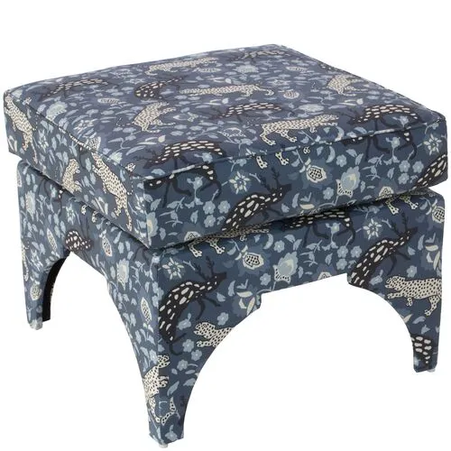 Maude Pillow-Top Ottoman - Leopard Blue Linen - Cloth & Company - Handcrafted