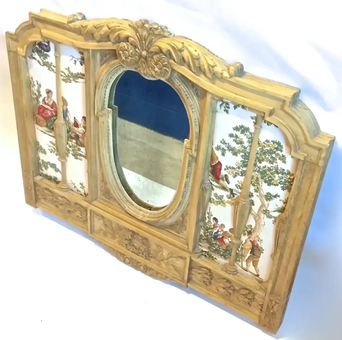 Antique Carved & Upholstered Wall Mirror - Vermilion Designs