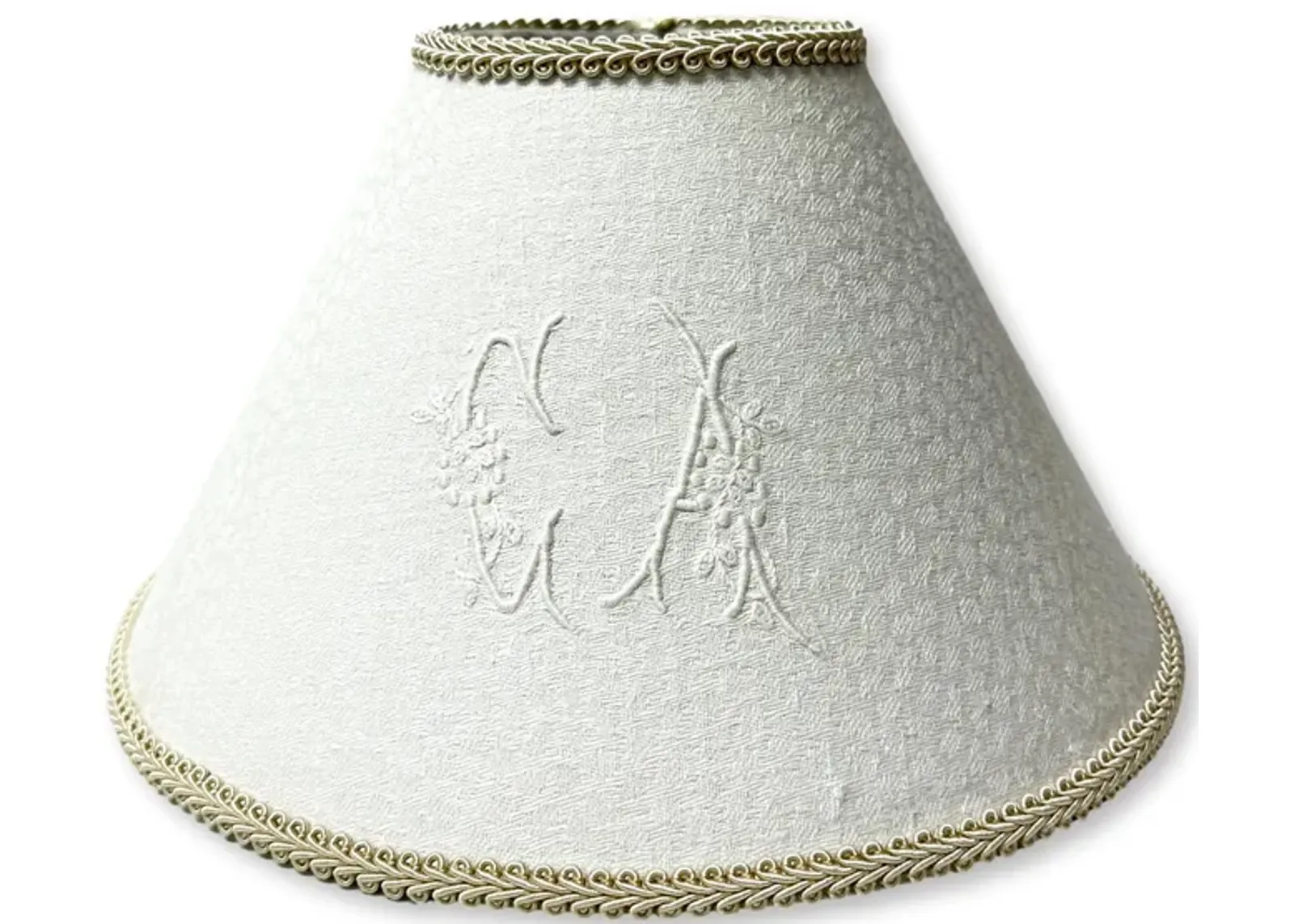 Antique French Damask "C A" Lampshade - Rose Victoria - Handcrafted - White