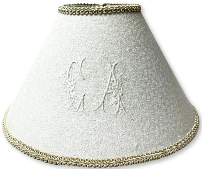 Antique French Damask "C A" Lampshade - Rose Victoria - Handcrafted - White