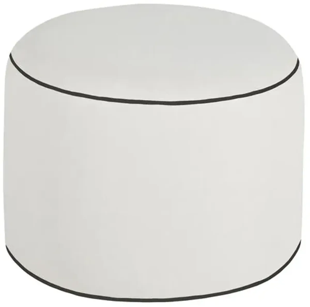 Lola Round Outdoor Pouf - White/Black Welt