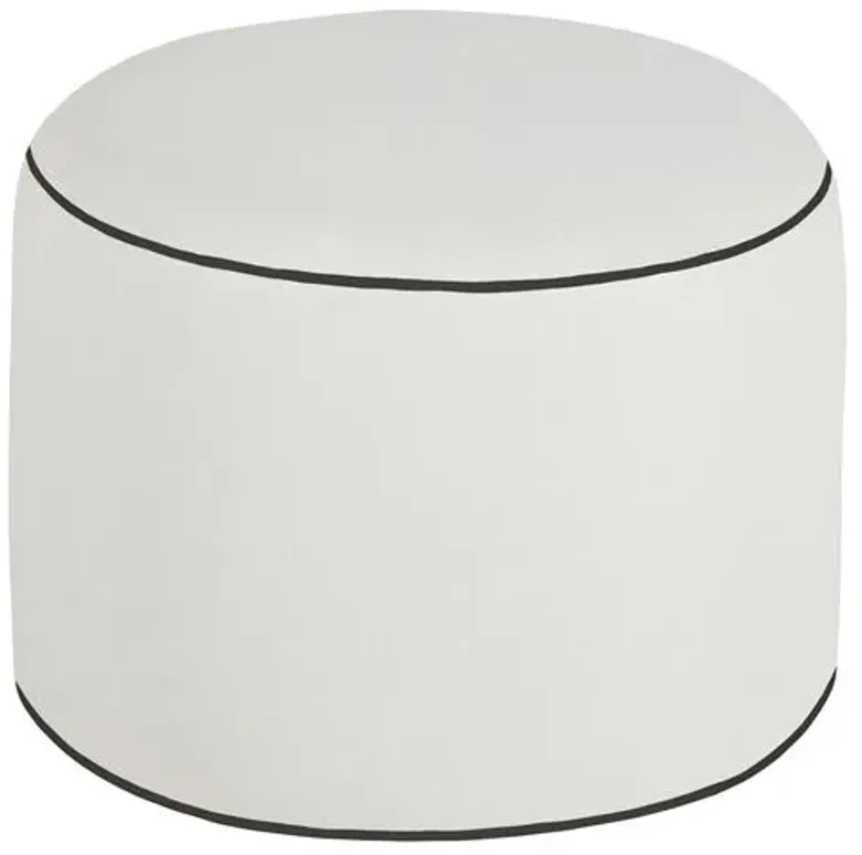 Lola Round Outdoor Pouf - White/Black Welt