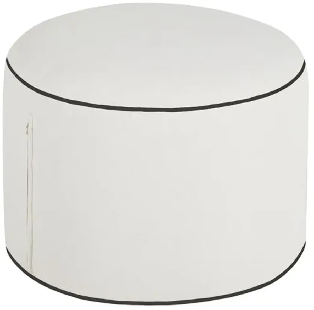 Lola Round Outdoor Pouf - White/Black Welt