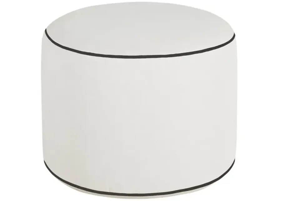 Lola Round Outdoor Pouf - White/Black Welt