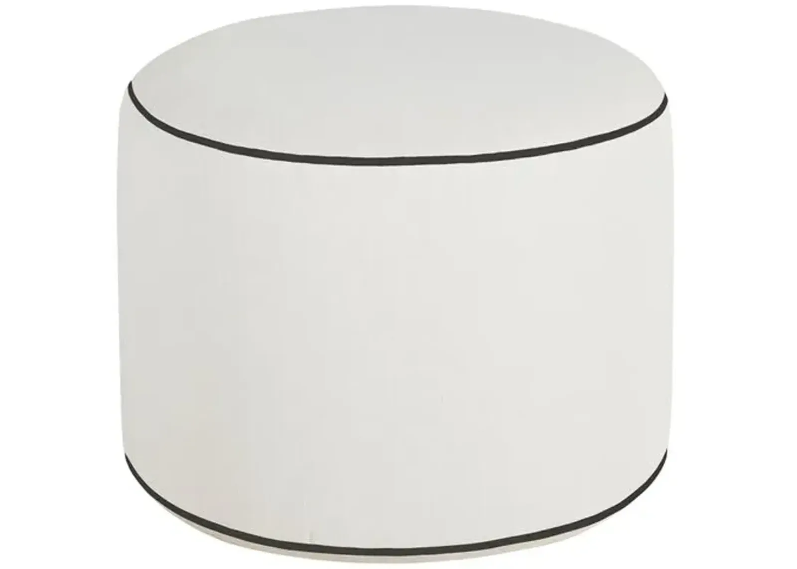 Lola Round Outdoor Pouf - White/Black Welt