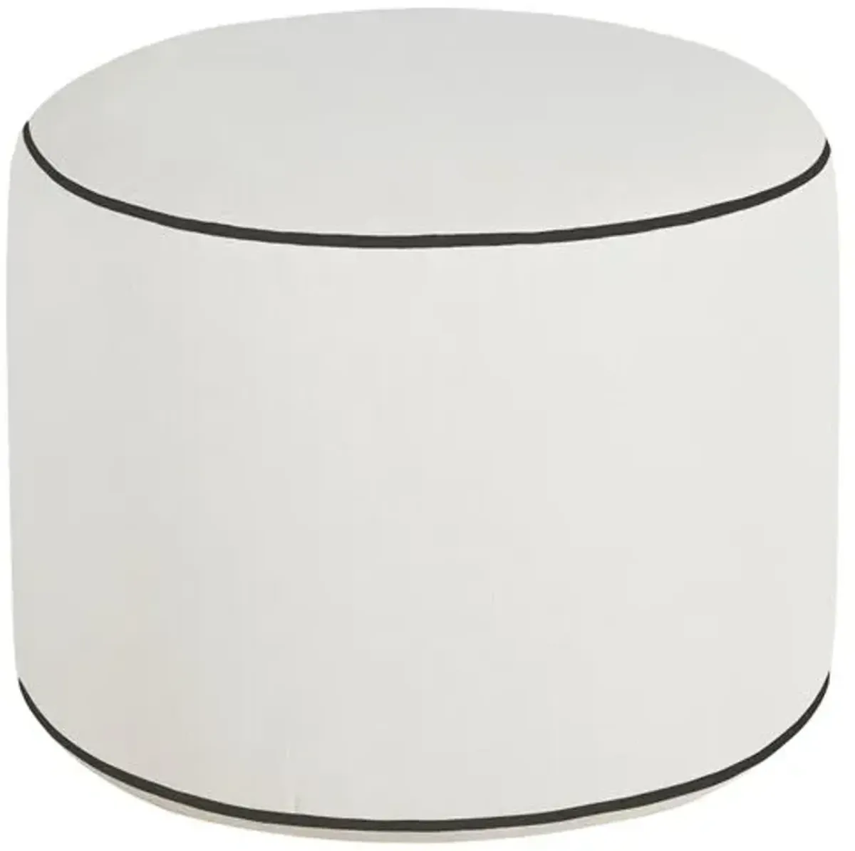 Lola Round Outdoor Pouf - White/Black Welt