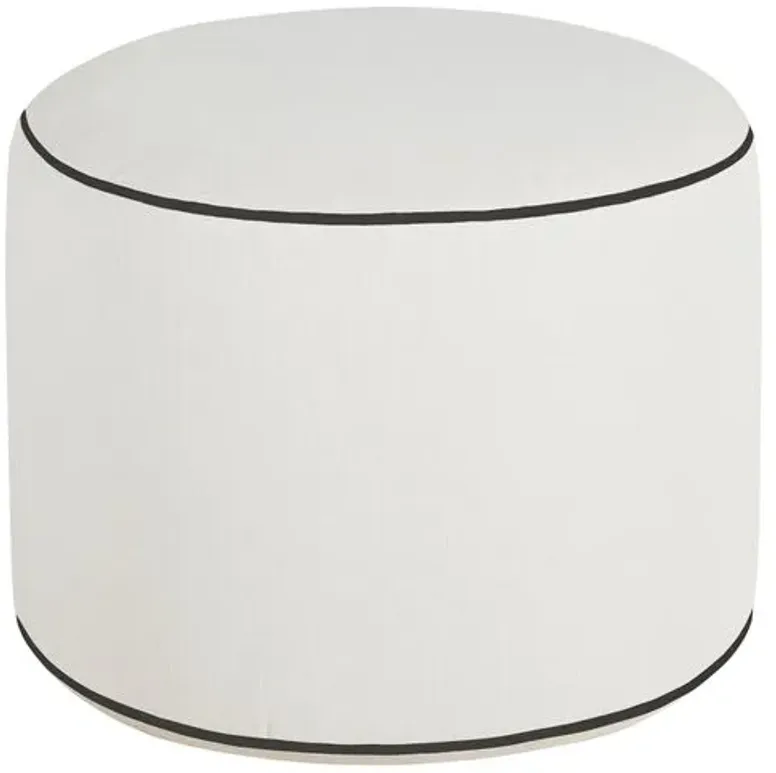 Lola Round Outdoor Pouf - White/Black Welt