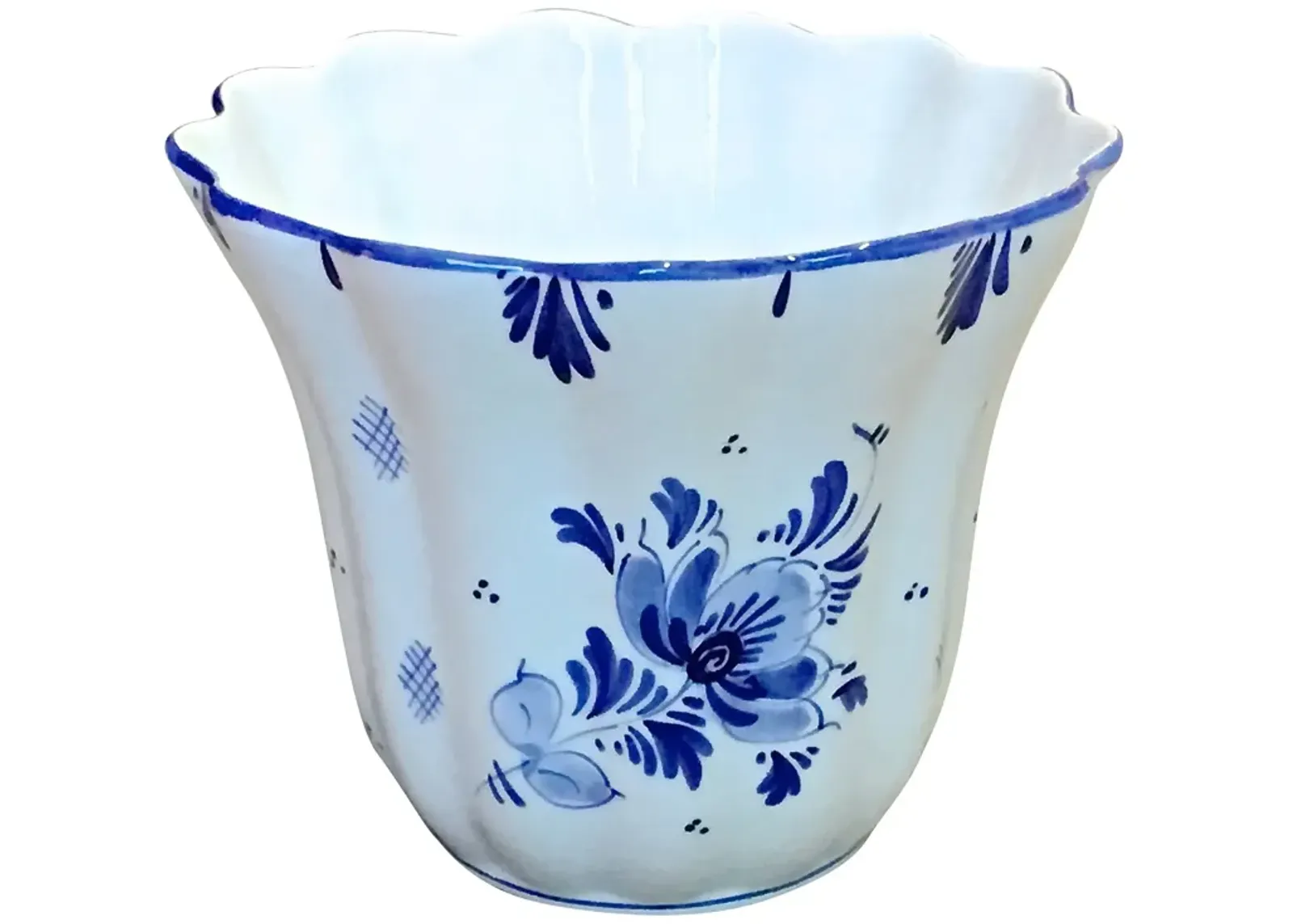 Ceramic Floral Delft Cachepot - Vermilion Designs - Blue