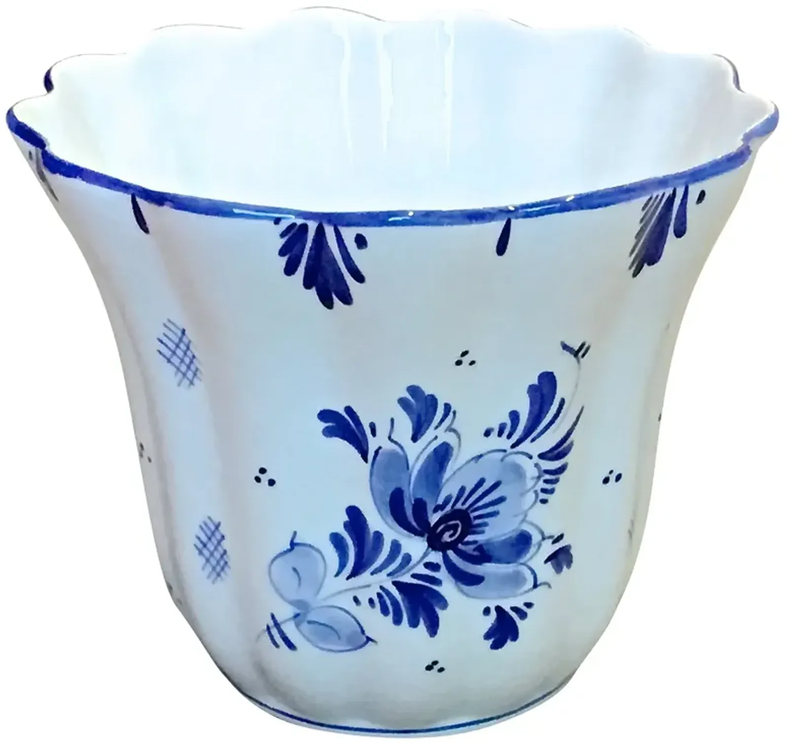 Ceramic Floral Delft Cachepot - Vermilion Designs - Blue