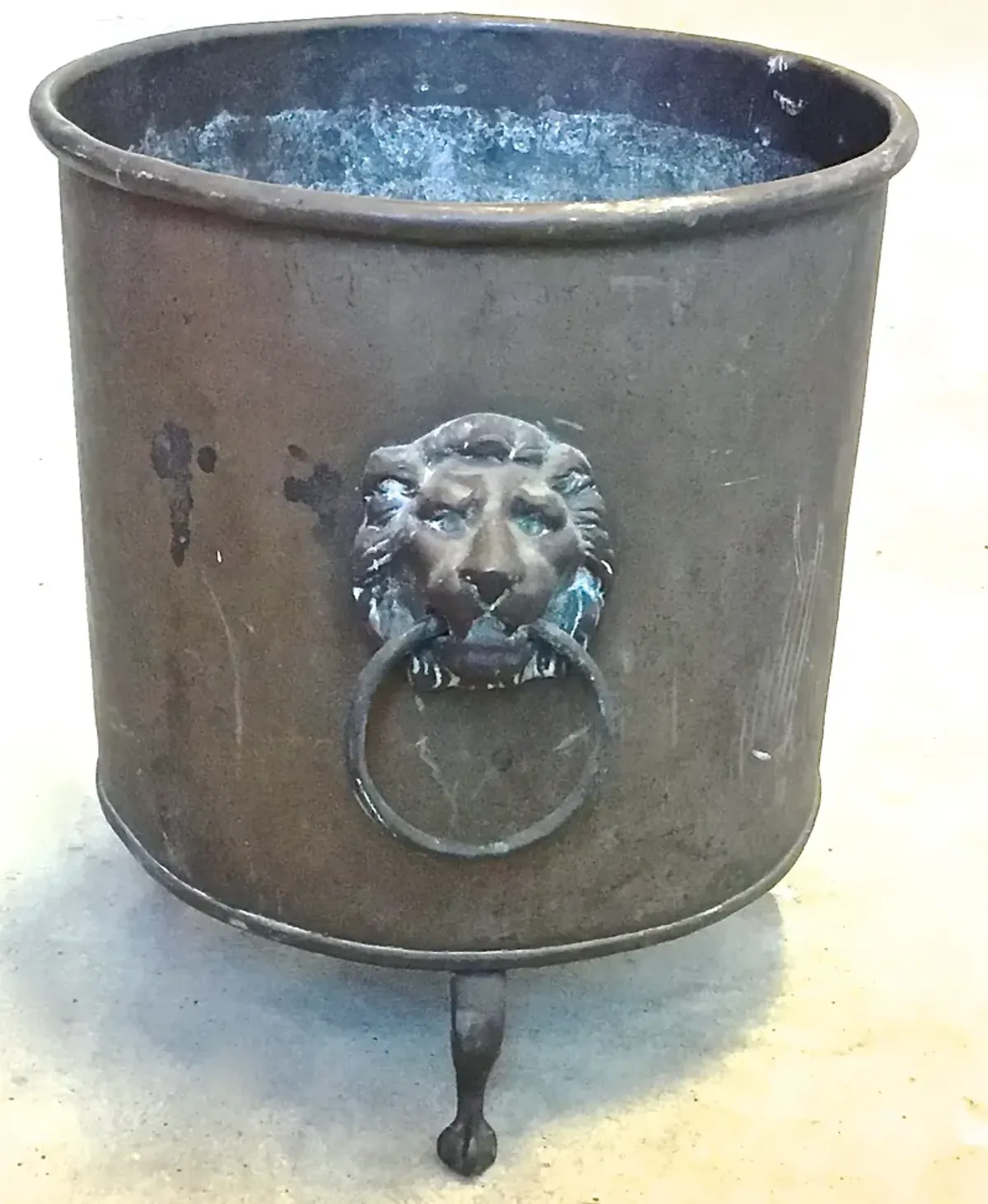 Iron & Copper Lion Face Handle Cachepot - Vermilion Designs - Gold