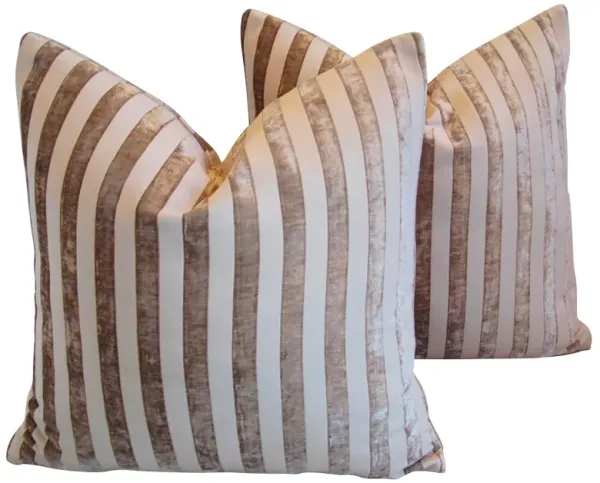 French Velvet Striped Pillows - Set of 2