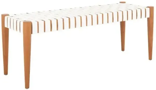 Alyssa Leather-Strap Bench - White