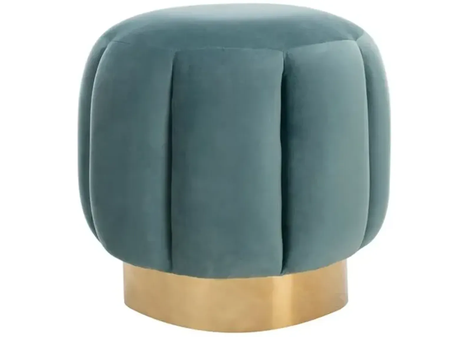 Jara Ottoman - Seafoam Velvet - Blue