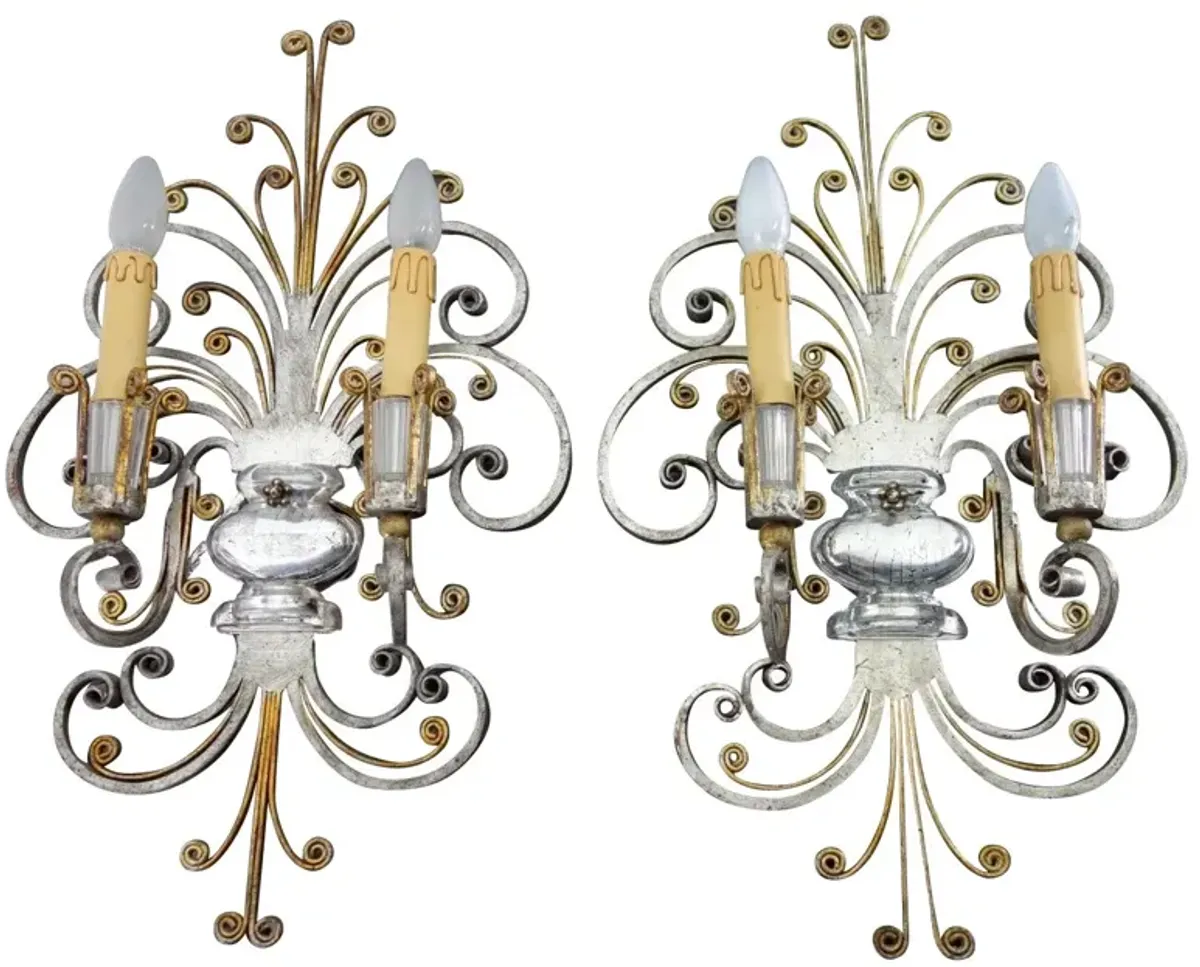 French Deco Maison Bagu s Sconces - Set of 2 - Something Vintage - Silver