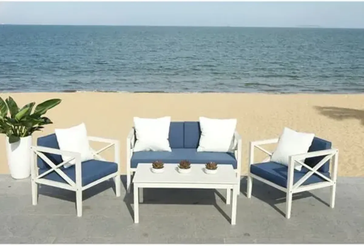 Davenport 4-Pc Outdoor Lounge Set - White - Blue