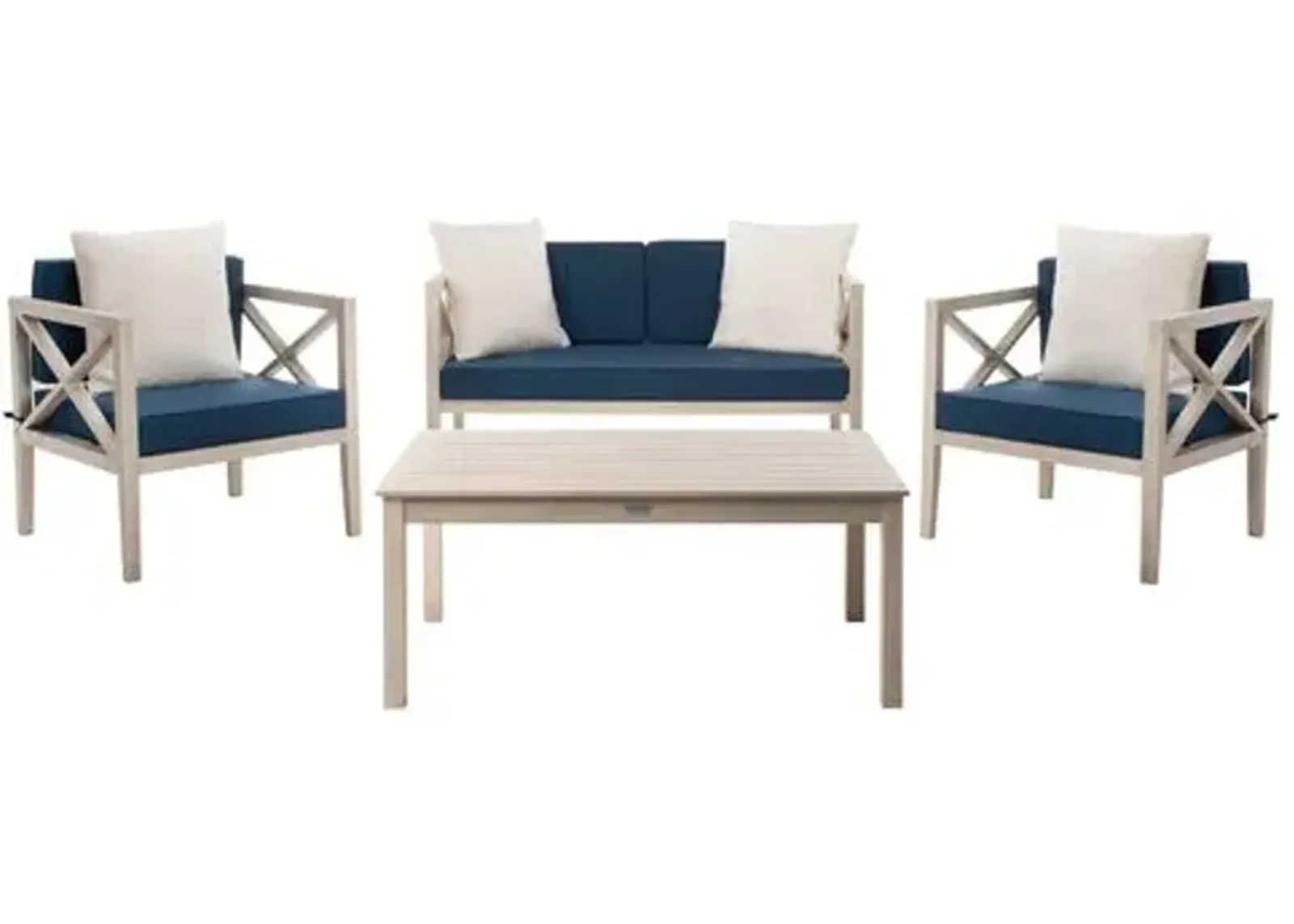 Davenport 4-Pc Outdoor Lounge Set - White - Blue