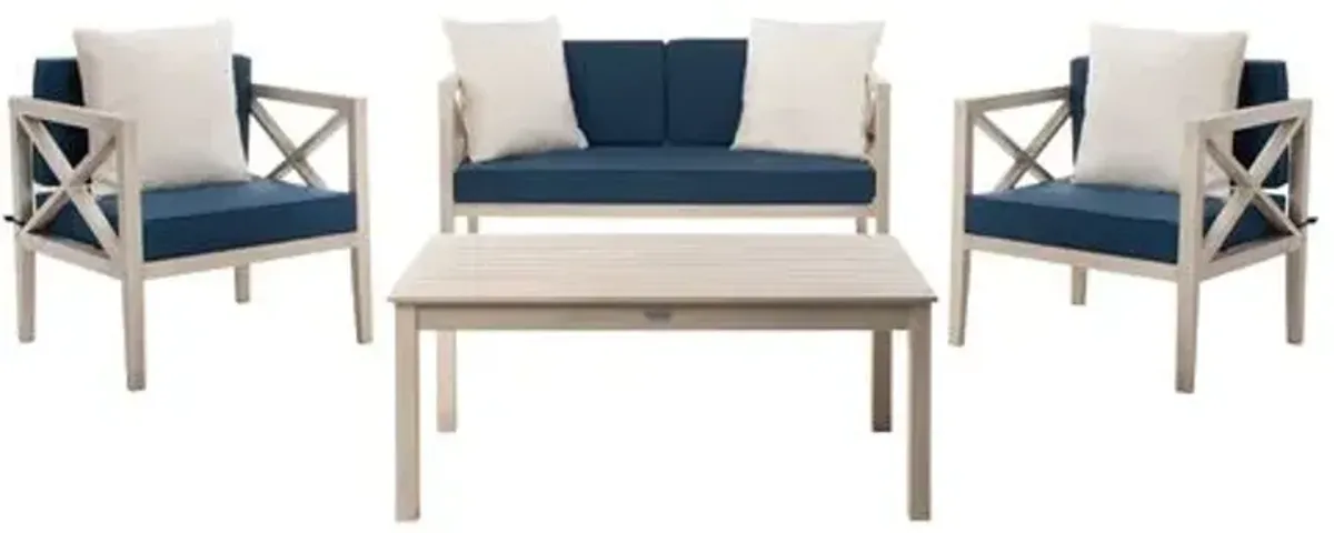 Davenport 4-Pc Outdoor Lounge Set - White - Blue