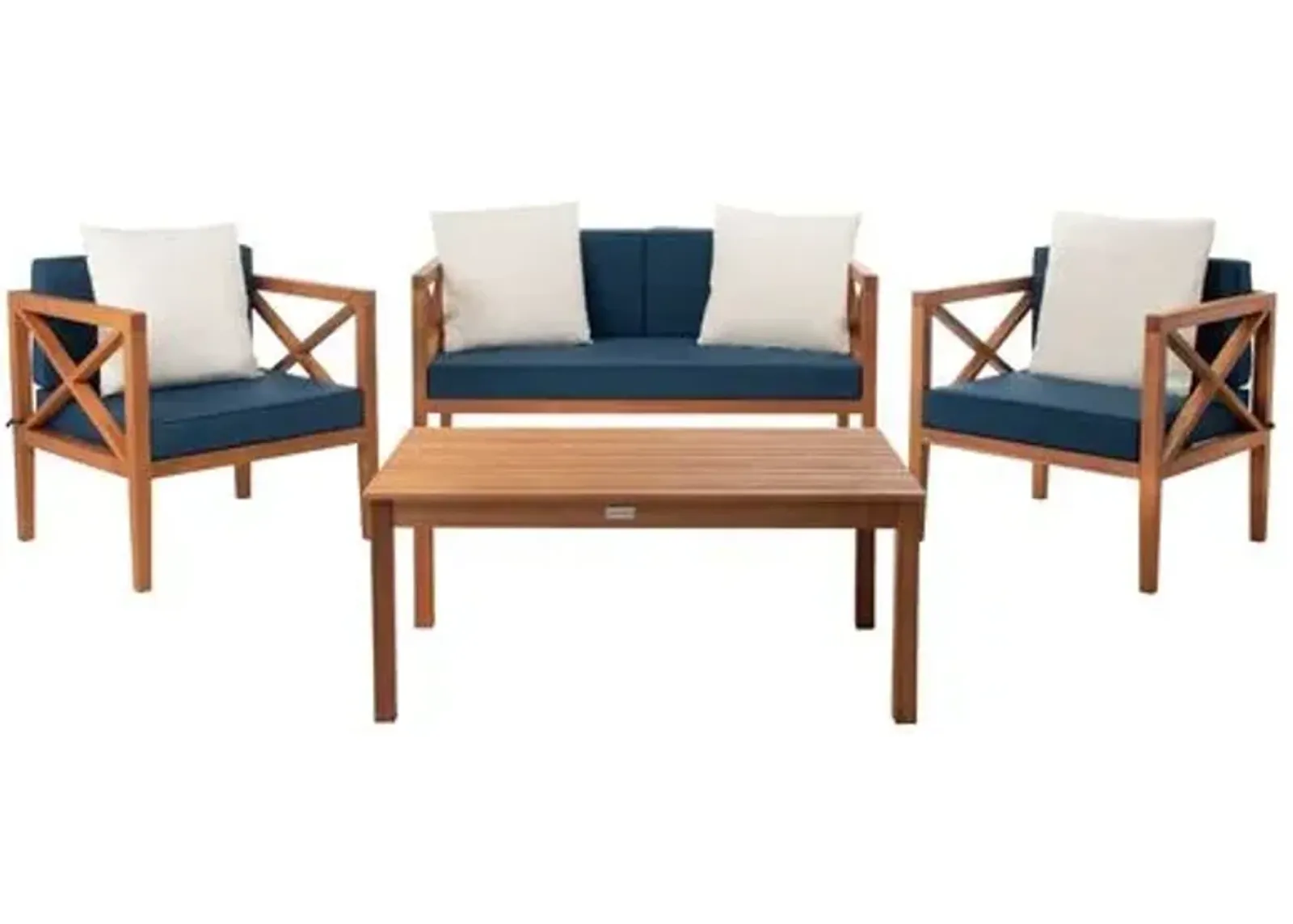 Davenport 4-Pc Outdoor Lounge Set - Natural/Navy - Blue