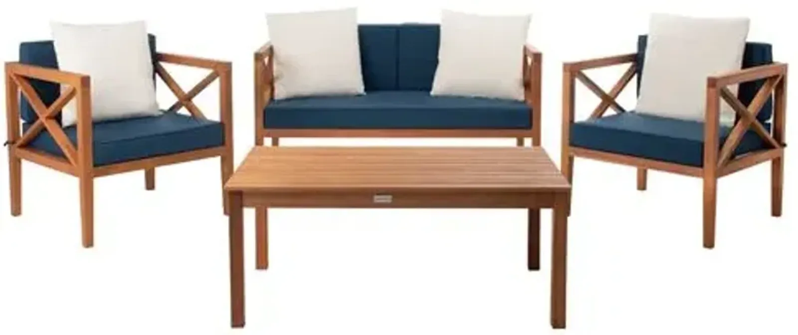 Davenport 4-Pc Outdoor Lounge Set - Natural/Navy - Blue