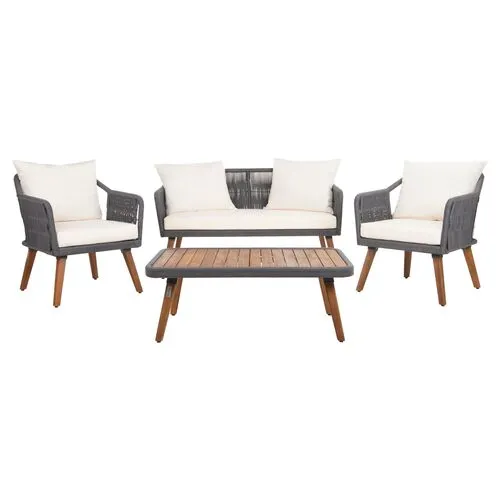 Aldric 4-Pc 4-Pc Outdoor Lounge Set - Gray/Natural - White