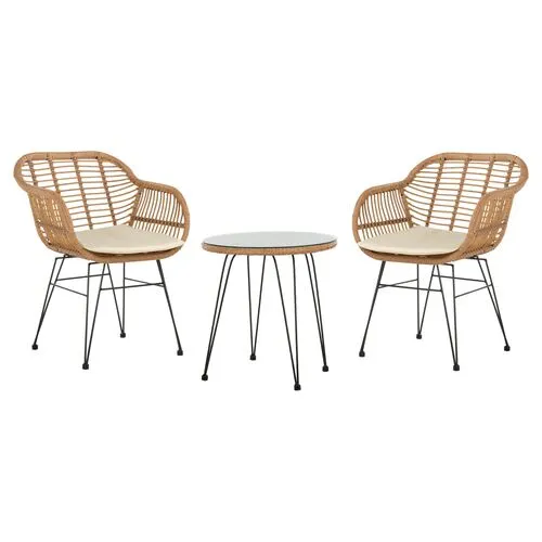 Kuta 3-Pc Outdoor Chat Set - Light Brown/White - Ivory