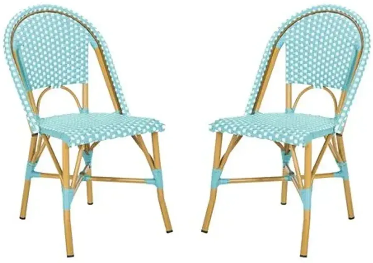 Set of 2 Odeon Stackable Outdoor Bistro Side Chairs - Blue