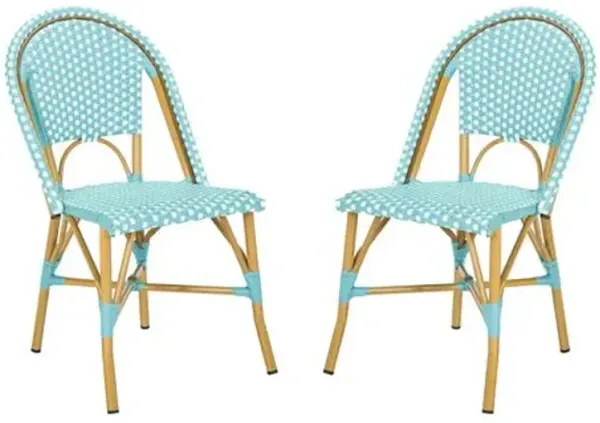 Set of 2 Odeon Stackable Outdoor Bistro Side Chairs - Blue
