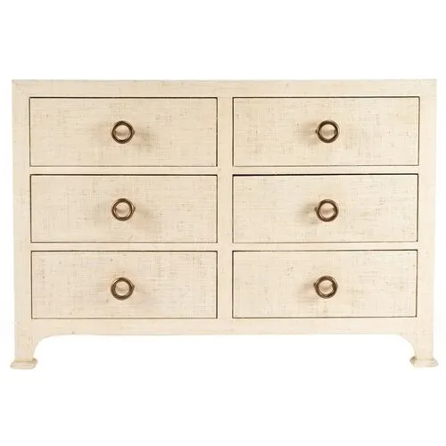 Kos 6-Drawer Raffia Dresser - Beige