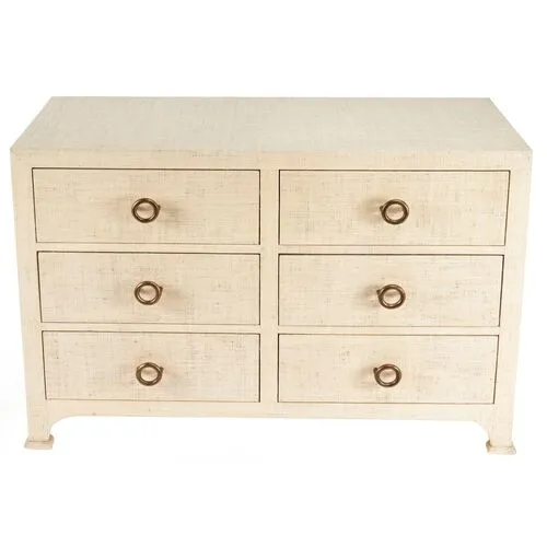 Kos 6-Drawer Raffia Dresser - Beige