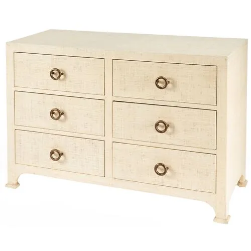 Kos 6-Drawer Raffia Dresser - Beige